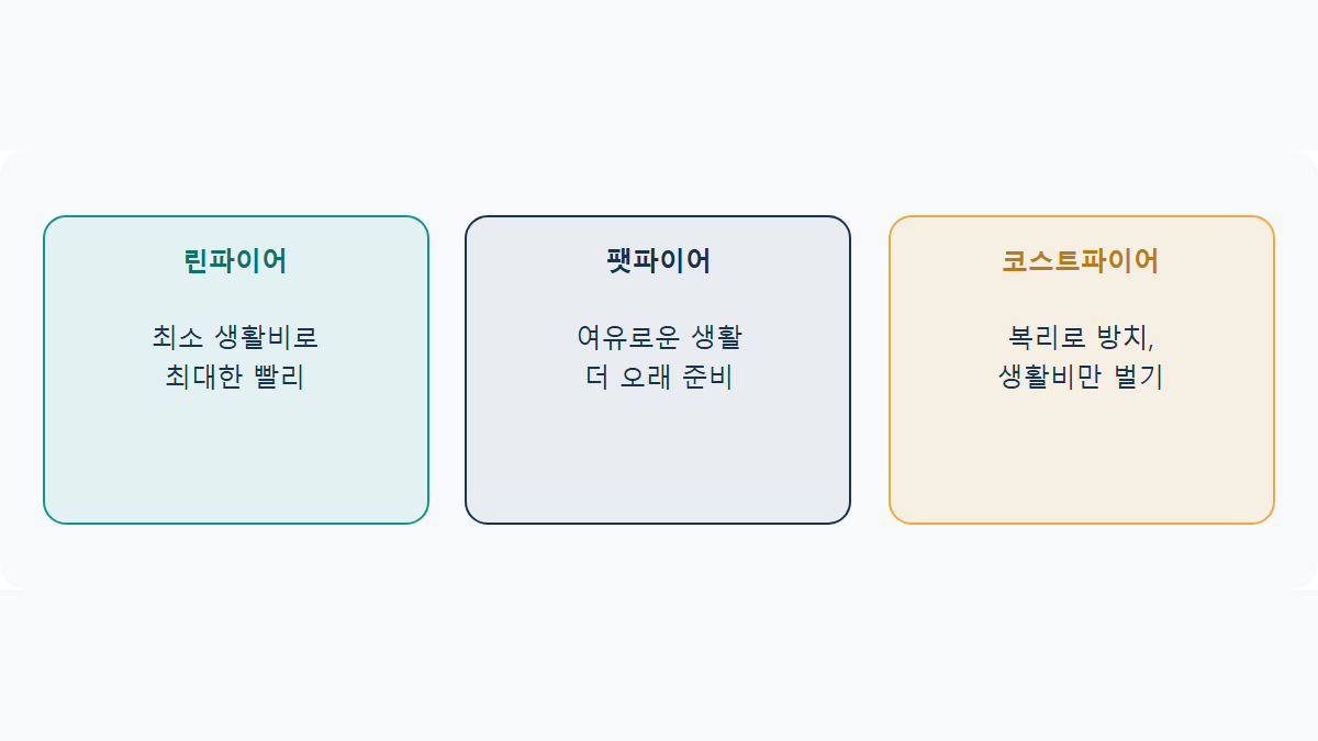FIRE 유형 3가지: 린파이어 팻파이어 코스트파이어 비교