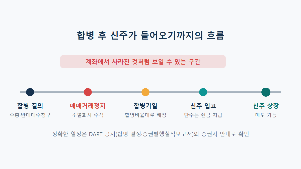 합병 후 주식 사라짐: 신주 입고와 상장까지 계좌에 안 보이는 이유